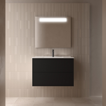 Ensemble OPTIMUS 81cm meuble 2 tiroirs Noir satiné + vasque (miroir en option) - Salgar Réf. 104611