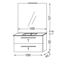 Ensemble Primaro 100cm meuble 2 tiroirs + plan vasque + miroir + spot - SANIJURA Réf. 737089