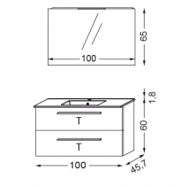 Ensemble Primaro 100cm meuble 2 tiroirs + plan vasque + miroir court + sport  - SANIJURA Réf. 737079