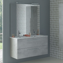 Ensemble Primaro 120cm meuble 2 tiroirs + plan vasque double + miroir + spots - SANIJURA Réf. 737091