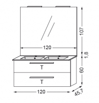 Ensemble Primaro 120cm meuble 2 tiroirs + plan vasque double + miroir + spots - SANIJURA Réf. 737091