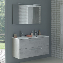 Ensemble Primaro 120cm meuble 2 tiroirs + plan vasque double + miroir court + spots  - SANIJURA Réf. 737081