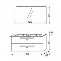 Ensemble Primaro 120cm meuble 2 tiroirs + plan vasque double + miroir court + spots  - SANIJURA Réf. 737081