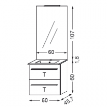 Ensemble Primaro 60cm meuble 2 tiroirs + plan vasque + miroir + spot - SANIJURA Réf. 737085