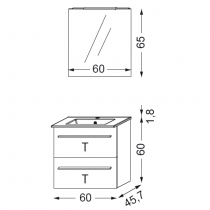 Ensemble Primaro 60cm meuble 2 tiroirs + plan vasque + miroir court + sport  - SANIJURA Réf. 737075