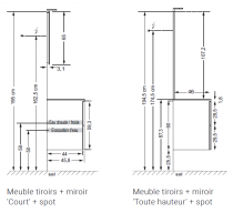 Ensemble Primaro 60cm meuble 2 tiroirs + plan vasque + miroir court + sport  - SANIJURA Réf. 737075