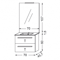 Ensemble Primaro 70cm meuble 2 tiroirs + plan vasque + miroir + spot - SANIJURA Réf. 737086