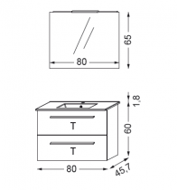 Ensemble Primaro 80cm meuble 2 tiroirs + plan vasque + miroir court + sport  - SANIJURA Réf. 737077