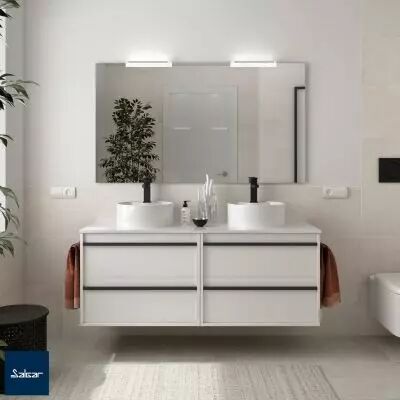 Ensemble Salgar ATTILA 141cm meuble 4 tiroirs Blanc mat + vasques � poser (miroir en option) 