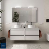 Ensemble Salgar ATTILA 141cm meuble 4 tiroirs Blanc mat + vasques à poser (miroir en option) 
