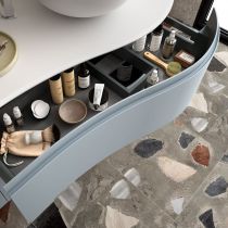 Ensemble Salgar MAM 120cm 2 tiroirs / 1 porte Blue Fog mat - Meuble + Plan-vasque (version droite ou gauche)