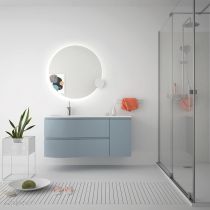 Ensemble Salgar MAM 120cm 2 tiroirs / 1 porte Blue Fog mat - Meuble + Plan-vasque (version droite ou gauche)