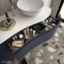 Ensemble Salgar MAM 120cm 2 tiroirs / 1 porte Night Blue mat - Meuble + Vasque à poser (version droite ou gauche)