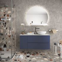 Ensemble Salgar MAM 120cm 2 tiroirs / 1 porte Night Blue mat - Meuble + Vasque à poser (version droite ou gauche)