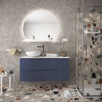 Ensemble Salgar MAM 120cm 2 tiroirs / 1 porte Night Blue mat - Meuble + Vasque à poser (version droite ou gauche)