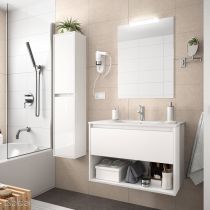 Ensemble Salgar NOJA 80 cm 1 tiroir / 1 niche Blanc brillant meuble + vasque (miroir en option) 