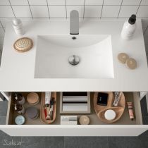 Ensemble Salgar NOJA 80 cm 1 tiroir / 1 niche Blanc brillant meuble + vasque (miroir en option) 