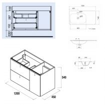 Ensemble Salgar UNIIQ 120cm 2 tiroirs/1 porte à droite - Meuble+Plan-vasque Solid-surface - Coloris & Poignées à personnaliser