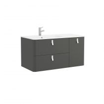 Ensemble Salgar UNIIQ 120cm 2 tiroirs/1 porte à droite Anthracite - Meuble+Plan-vasque Solid-surface - Poignées à personnaliser