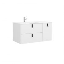 Ensemble Salgar UNIIQ 120cm 2 tiroirs/1 porte à droite Blanc mat - Meuble + Plan-vasque Solid-surface - Poignées à personnaliser
