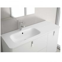 Ensemble Salgar UNIIQ 120cm 2 tiroirs/1 porte à droite Blanc mat - Meuble + Plan-vasque Solid-surface - Poignées à personnaliser