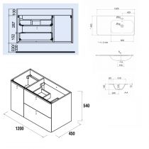 Ensemble Salgar UNIIQ 120cm 2 tiroirs/1 porte à gauche - Meuble+Plan-vasque Solid-surface - Coloris & Poignées à personnaliser