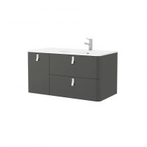 Ensemble Salgar UNIIQ 120cm 2 tiroirs/1 porte à gauche Anthracite - Meuble + Plan-vasque Solid-surface - Poignées à personnalise