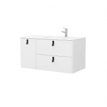 Ensemble Salgar UNIIQ 120cm 2 tiroirs/1 porte à gauche Blanc mat - Meuble + Plan-vasque Solid-surface - Poignées à personnaliser