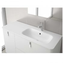 Ensemble Salgar UNIIQ 120cm 2 tiroirs/1 porte à gauche Blanc mat - Meuble + Plan-vasque Solid-surface - Poignées à personnaliser