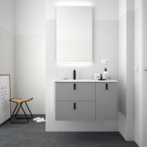 Ensemble Salgar UNIIQ 90cm 2 tiroirs/1 porte à droite - Meuble + Plan-vasque Solid-surface - Coloris & Poignées à personnaliser