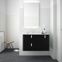 Ensemble Salgar UNIIQ 90cm 2 tiroirs/1 porte à droite - Meuble + Plan-vasque Solid-surface - Coloris & Poignées à personnaliser