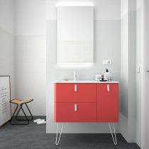 Ensemble Salgar UNIIQ 90cm 2 tiroirs/1 porte à droite - Meuble + Plan-vasque Solid-surface - Coloris & Poignées à personnaliser