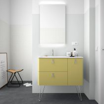 Ensemble Salgar UNIIQ 90cm 2 tiroirs/1 porte à droite - Meuble + Plan-vasque Solid-surface - Coloris & Poignées à personnaliser