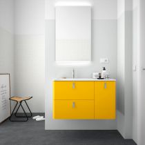 Ensemble Salgar UNIIQ 90cm 2 tiroirs/1 porte à droite - Meuble + Plan-vasque Solid-surface - Coloris & Poignées à personnaliser