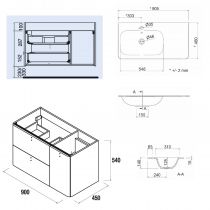 Ensemble Salgar UNIIQ 90cm 2 tiroirs/1 porte à droite - Meuble + Plan-vasque Solid-surface - Coloris & Poignées à personnaliser