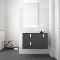 Ensemble Salgar UNIIQ 90cm 2 tiroirs/1 porte à droite Anthracite - Meuble + Plan-vasque Solid-surface - Poignées à personnaliser