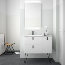 Ensemble Salgar UNIIQ 90cm 2 tiroirs/1 porte à droite Blanc mat - Meuble + Plan-vasque Solid-surface - Poignées à personnaliser