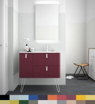 Ensemble Salgar UNIIQ 90cm 2 tiroirs/1 porte à gauche - Meuble + Plan-vasque Solid-surface - Coloris & Poignées à personnaliser