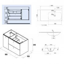 Ensemble Salgar UNIIQ 90cm 2 tiroirs/1 porte à gauche - Meuble + Plan-vasque Solid-surface - Coloris & Poignées à personnaliser