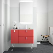 Ensemble Salgar UNIIQ 90cm 2 tiroirs/1 porte à gauche - Meuble + Plan-vasque Solid-surface - Coloris & Poignées à personnaliser