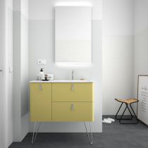 Ensemble Salgar UNIIQ 90cm 2 tiroirs/1 porte à gauche - Meuble + Plan-vasque Solid-surface - Coloris & Poignées à personnaliser
