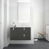 Ensemble Salgar UNIIQ 90cm 2 tiroirs/1 porte à gauche Anthracite - Meuble + Plan-vasque Solid-surface - Poignées à personnaliser