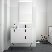 Ensemble Salgar UNIIQ 90cm 2 tiroirs/1 porte à gauche Blanc mat - Meuble + Plan-vasque Solid-surface - Poignées à personnaliser