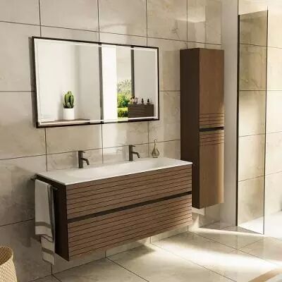 Ensemble SIGNATURE 121cm meuble 2 tiroirs + plan-vasque (per�age 1 ou 2 robinets) - Placage bois - DECOTEC