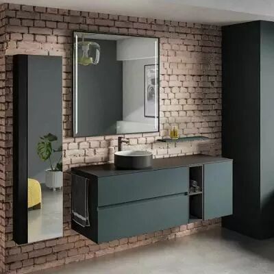 Ensemble SIGNATURE 161cm meuble 2 tiroirs + niche + porte / Plan compact (vasque � poser en option) - Laque au choix - DECOTEC