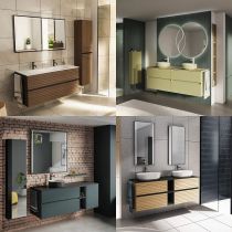 Ensemble SIGNATURE 201cm meuble 4 tiroirs + plan compact (vasques à poser en option) - Laque au choix - DECOTEC