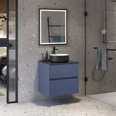 Ensemble SIGNATURE 61cm meuble 2 tiroirs + plan compact (vasque � poser en option) - Laque au choix - DECOTEC