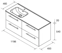 Ensemble SILANE 121cm Blanc satin&eacute; meuble 4 tiroirs + vasque avec plan &agrave; gauche (poign&eacute;es et miroir en option)  - SALGAR R&eacute;f. 11