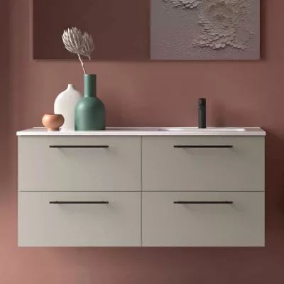 Ensemble SILANE 121cm Gris satin� meuble 4 tiroirs + vasque avec plan � gauche (poign�es et miroir en option) - SALGAR 118736