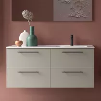 Ensemble SILANE 121cm Gris satin&eacute; meuble 4 tiroirs + vasque avec plan &agrave; gauche (poign&eacute;es et miroir en option) - SALGAR 118736